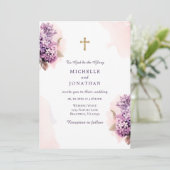 Lilac Floral Watercolor Christliche Cross Wedding Einladung (Stehend Vorderseite)