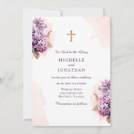 Lilac Floral Watercolor Christliche Cross Wedding Einladung