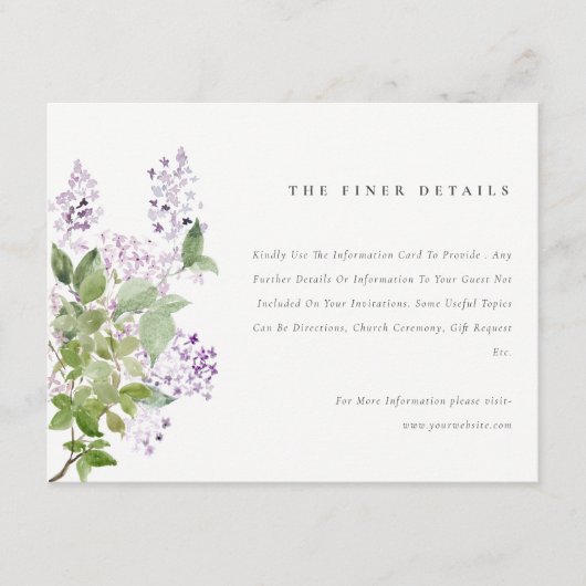 Lilac Floral Wreath Hütte Garden Wedding Detail Begleitkarte (Vorderseite)