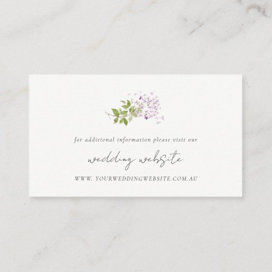 Lilac Floral Wreath Hütte Garden Wedding Website Begleitkarte (Rückseite)