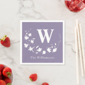Lilac Floral Wreath Line Mit Monogramm Classic Serviette (Beispiel)