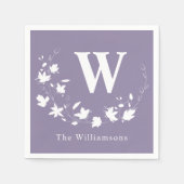 Lilac Floral Wreath Line Mit Monogramm Classic Serviette (Vorderseite)