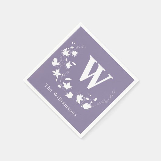 Lilac Floral Wreath Line Mit Monogramm Classic Serviette (Ecke)