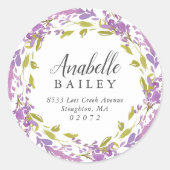 Lilac Floral Wreath Round-Rücksendeadresse Runder Aufkleber (Vorderseite)