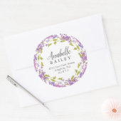 Lilac Floral Wreath Round-Rücksendeadresse Runder Aufkleber (Umschlag)