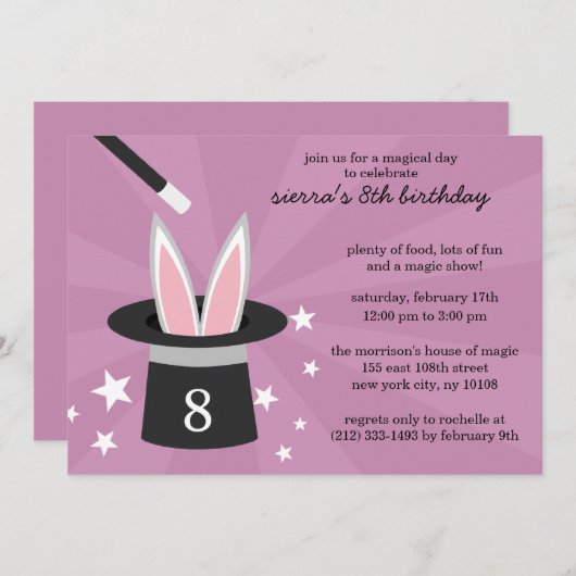 Lilac Flüchtige Blick-a-Boo Rabbit Custom Magic Bi Einladung (Vorne/Hinten)