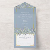 Lilac Foliage Dusty Blue Monogram Wedding All In One Einladung (Innen Boden)