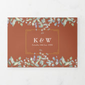 Lilac Foliage Terracotta Monogram Foto Wedding Dreifach Gefaltete Einladung (Cover)