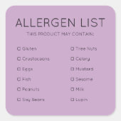 Lilac Food Safety Allergie Inhaltsstoffe Bäckerei Quadratischer Aufkleber (Vorderseite)