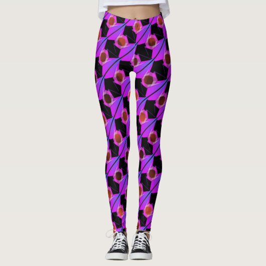 Lilac-Formen, rote, dunkle Kreise oder abstraktes Leggings (Vorderseite)