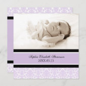 Lilac Foto Template New Baby Birth Ankündigung (Vorne/Hinten)