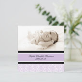 Lilac Foto Template New Baby Birth Ankündigung (Stehend Vorderseite)