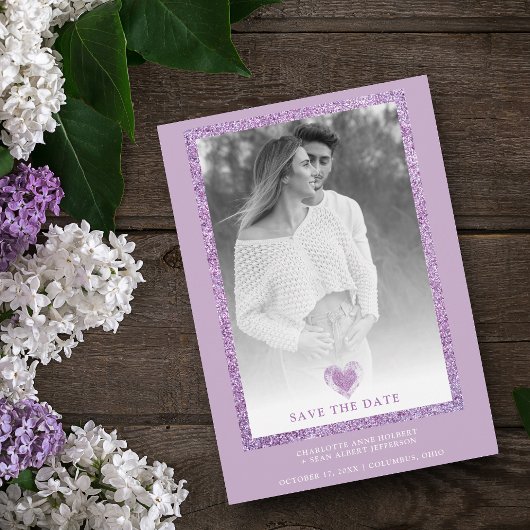 Lilac Frame Sparkle Minimalistisches Foto Verlobte