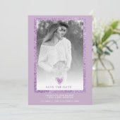 Lilac Frame Sparkle Minimalistisches Foto Verlobte (Stehend Vorderseite)