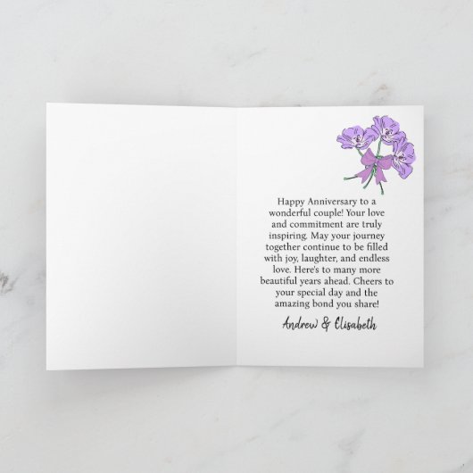 Lilac Gingham Floral 5. Wedding Anniversary Gesche Karte (Innenseite)