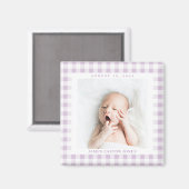 Lilac Gingham Karo Baby Birthdate Magnet (Vorderseite/Rückseite)