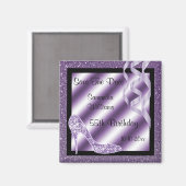 Lilac Glittery Stiletto & Streamers 55. Geburtstag Magnet (Vorderseite/Rückseite)