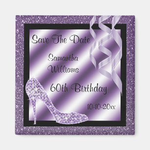 Lilac Glittery Stiletto & Streamers 60. Geburtstag Magnet