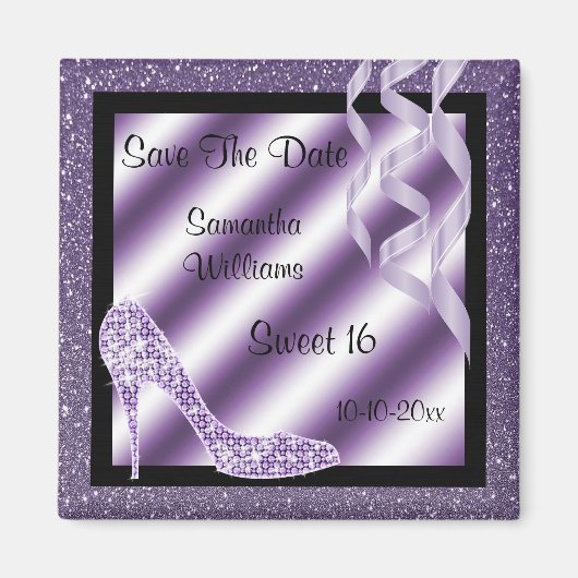 Lilac Glittery Stiletto & Streamers Sweet 16 Magnet (Vorne)
