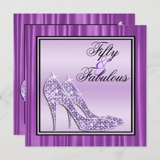 Lilac Glittery Stilettos & Music Fabulous 50 Einladung (Vorne/Hinten)