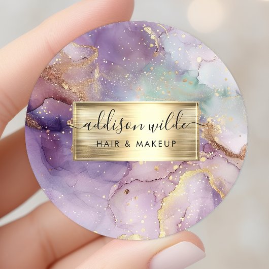 Lilac Glitzer Watercolor Imitate Gold Fossil Busin Runder Aufkleber