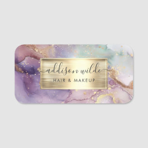 Lilac Glitzer Watercolor Imitate Golden Fossil Namensschild