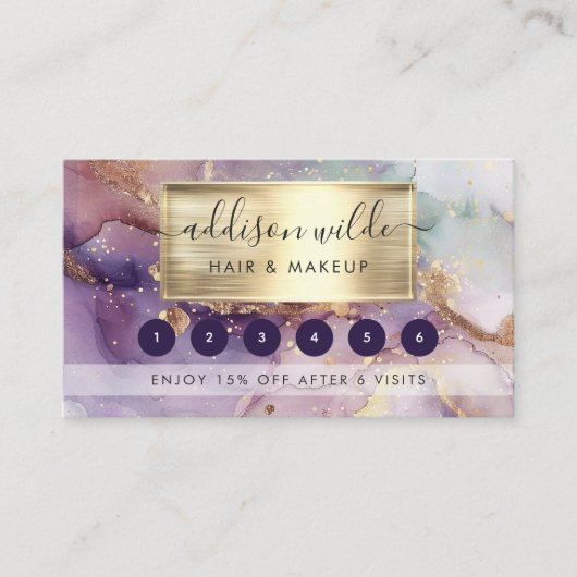 Lilac Glitzer Watercolor Imitate Golden Fossil Treuekarte (Vorderseite)