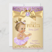 Lilac Gold Ballerina Princess Baby Dusche Blonde Einladung (Vorderseite)
