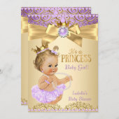 Lilac Gold Ballerina Princess Baby Dusche Blonde Einladung (Vorne/Hinten)
