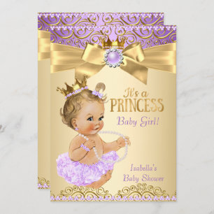 Lilac Gold Ballerina Princess Baby Dusche Blonde Einladung