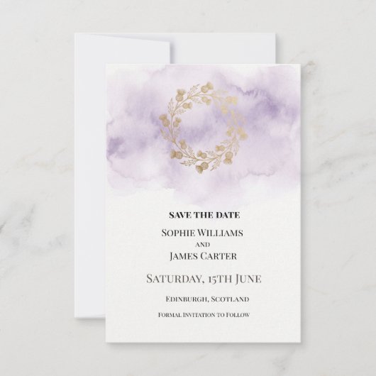 Lilac Gold Kranz Hochzeit Save The Date (Vorderseite)