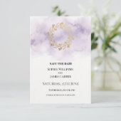 Lilac Gold Kranz Hochzeit Save The Date (Stehend Vorderseite)