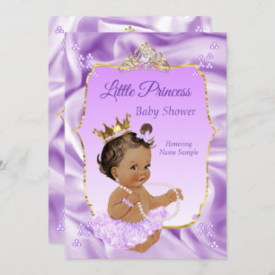 Lilac Gold Princess Baby Shower Girl brünett Einladung