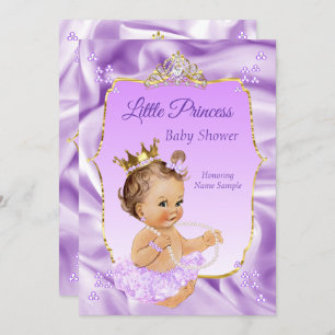 Lilac Gold Princess Baby Shower Girl brünett Einladung