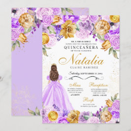 Lilac Gold Princess Glitzer Tiara Quinceanera Einladung