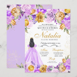 Lilac Gold Princess Glitzer Tiara Quinceanera Einladung