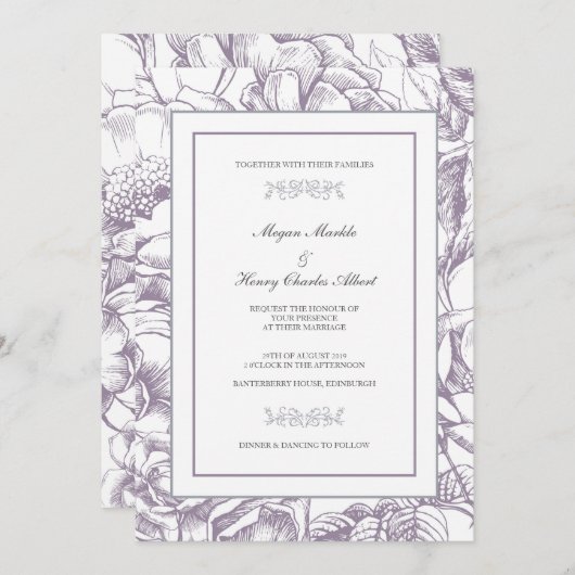 Lilac & Gray Botanische Hochzeitsfeier Einladung (Vorne/Hinten)