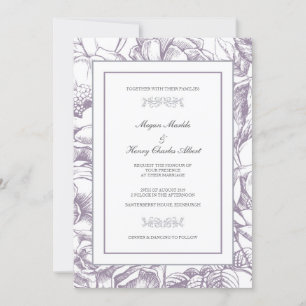 Lilac & Gray Botanische Hochzeitsfeier Einladung