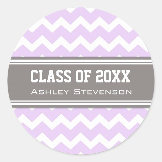 Lilac Gray Chevrons Abschluss Individuelle Name Runder Aufkleber (Vorderseite)