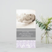 Lilac Gray Template New Baby Birth Ankündigung (Stehend Vorderseite)