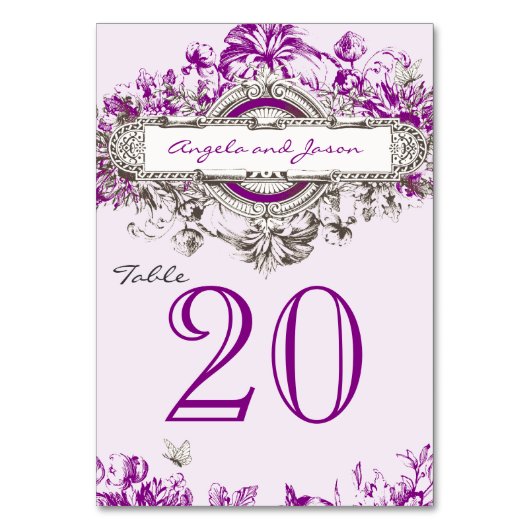 Lilac Gray Vintage Wedding Tischnummer Card (Vorderseite)