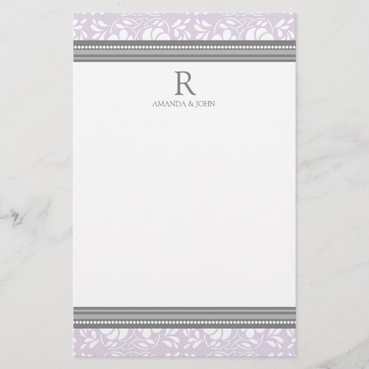 Lilac Gray White Wedding Monogram Stationery Briefpapier (Vorderseite)