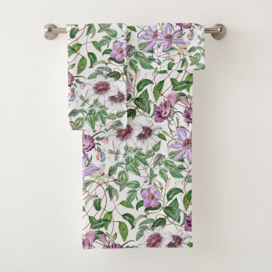Lilac Green White Vintag Botanische Blume Badhandtuch Set (Insitu)