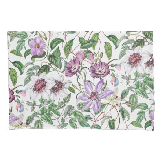 Lilac Green White Vintag Botanische Blume Kissenbezug (Vorderseite)