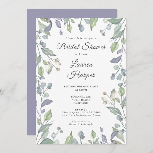 Lilac Greenery Floral Brautparty Einladung (Vorne/Hinten)