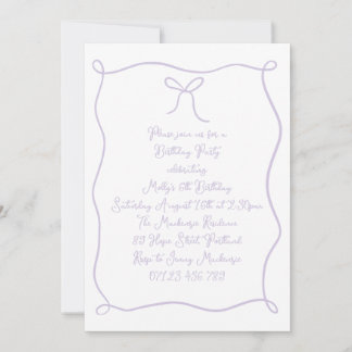 Lilac Hand Drawn Bow Girls Geburtstagsparty Einladung
