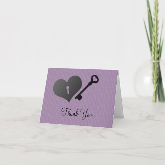 Lilac Heart Lock and Key Danke Card (Vorderseite)