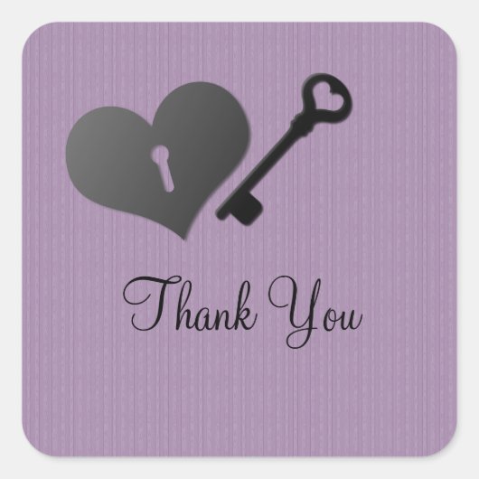 Lilac Heart Lock und Key Danke Stickers (Vorderseite)