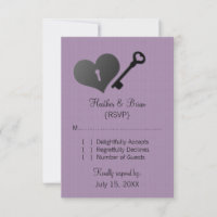 Lilac Heart Lock und Key Response Card