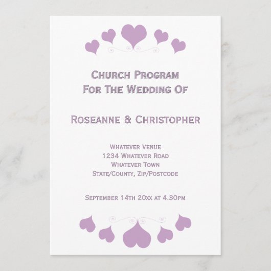 Lilac Hearts Design Hochzeit Programm (Vorderseite)